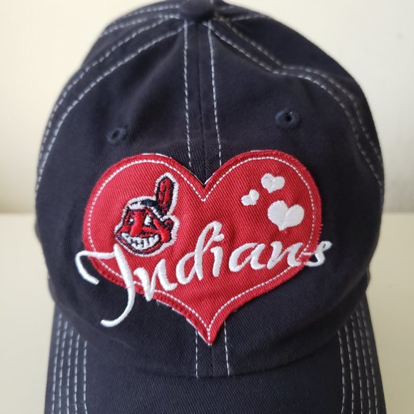 Cleveland Indians Hat Cap Strap Back Blue 47 Youth Kids Chief Wahoo Heart - Picture 2 of 11